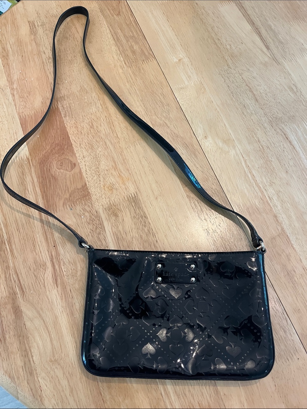 kate spade Black Patent Crossbody with Embossed Heart & Spade